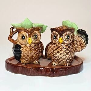 One Hundred 80 Degrees Ceramic Owl Salt & Pepper Set NEW